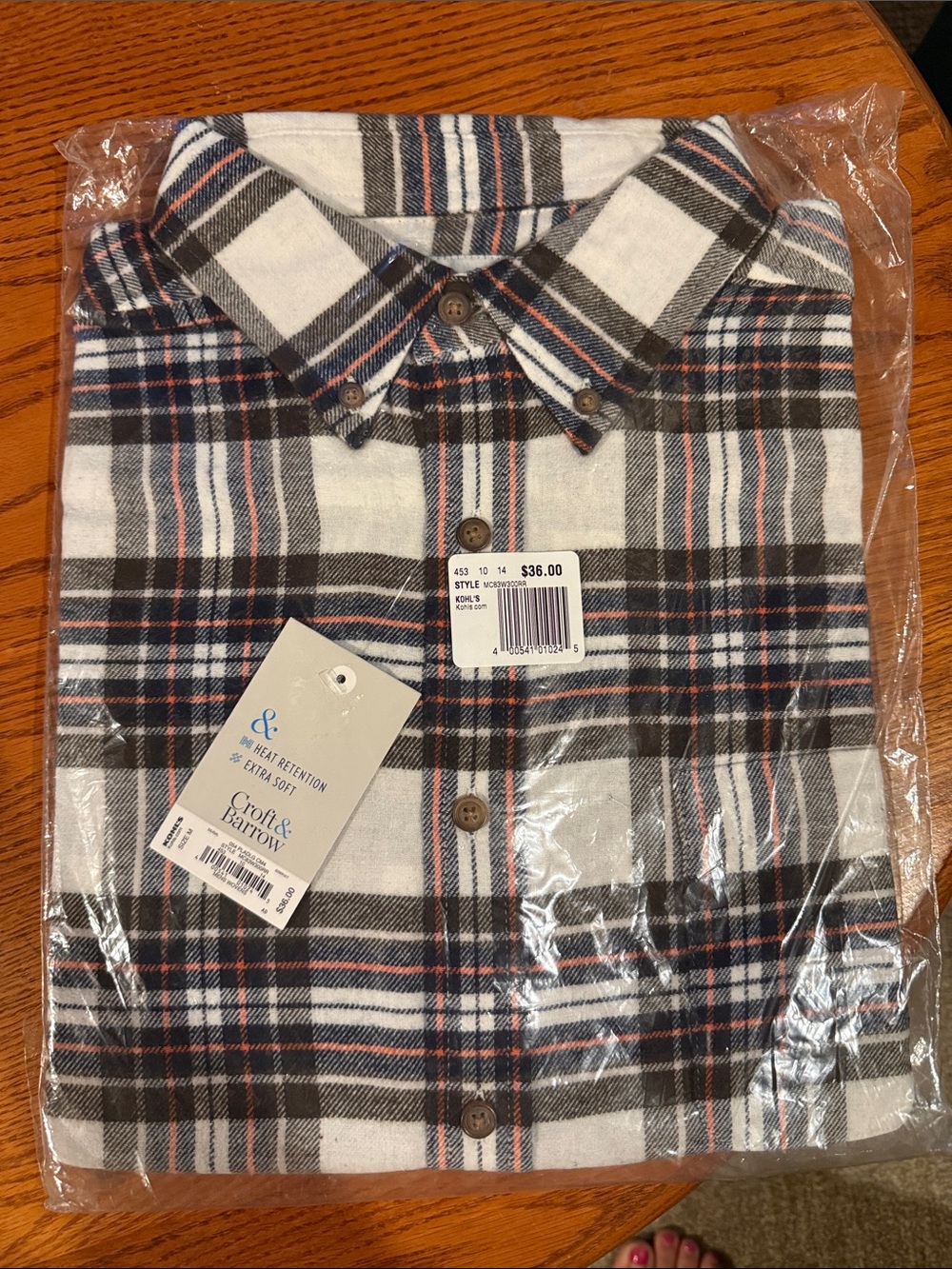 croft & barrow White Plaid Button-Down Shirt with Gray and Navy Stripe